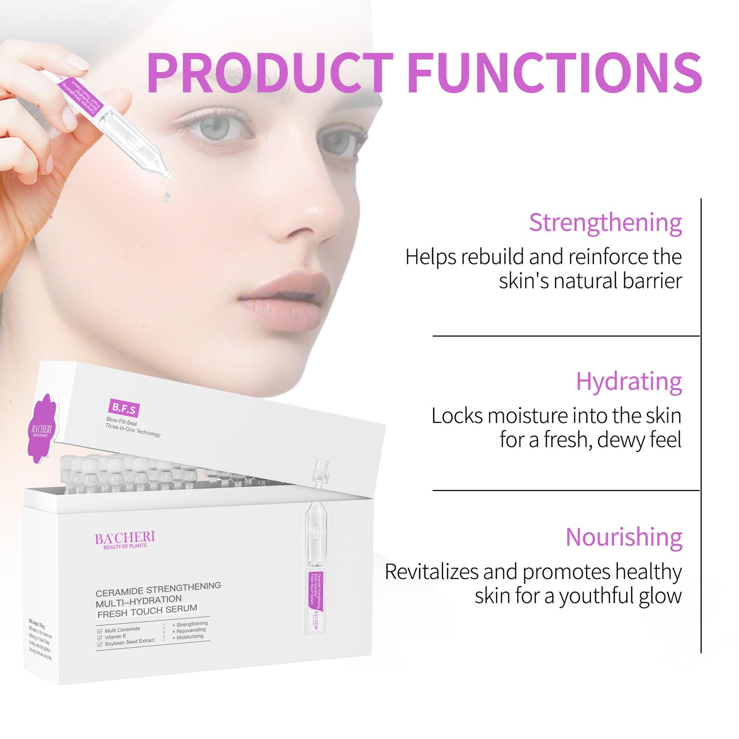 Ceramide Serum for Dry Sensitive Skin – Ceramide Complex with Hyaluronic Acid, Hydrates & Repairs Skin Barrier, Soothes Redness & Irritation, 1.8ml x 30 Ampoules