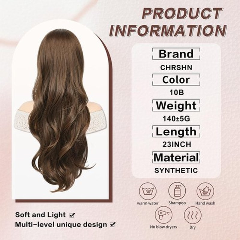 CHRSHN Ponytail Extension, Drawstring Ponytail Extension for Women 23 Inch Long Wavy Light Brown Pony Tails Hair Extensions Synthetic Clip in Ponytail Hairpiece for Women