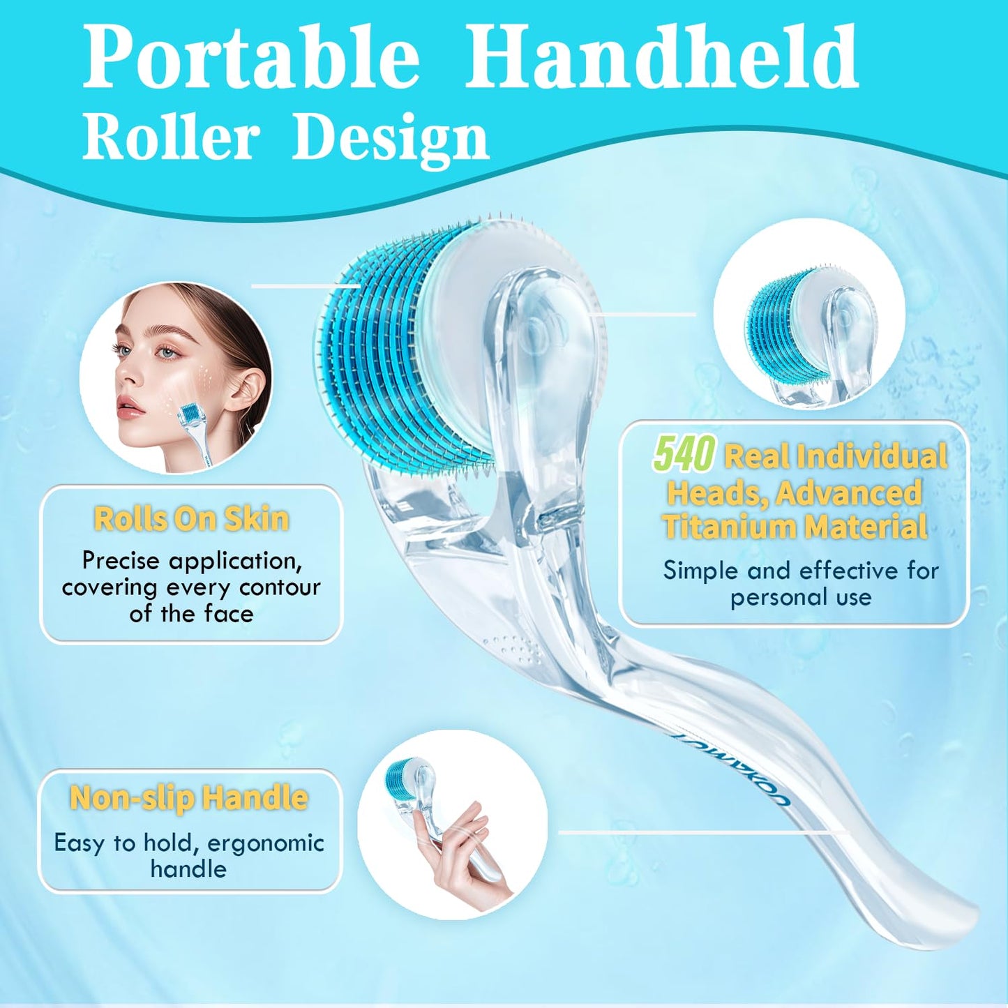 Derma Roller - TUMAKOU Microneedling Microneedle Roller for Face Scalp Hair - Beard Micro Needling Derma Roller at Home for Women and Men (White)