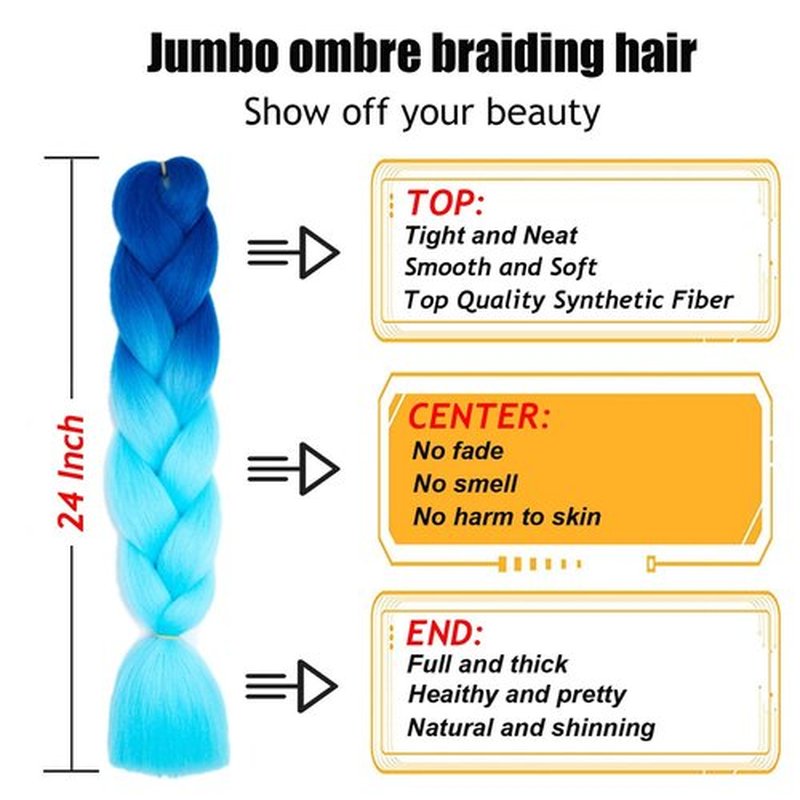 TENGSHUO FLY Blue to Sky Blue Braiding Hair 3 Packs Synthetic Braid Hair Extensions Jumbo Ombre Braiding Hair 24 Inch or Box Braids Twist Crochet Braids(24"3Pack,Blue to Bky Blue)