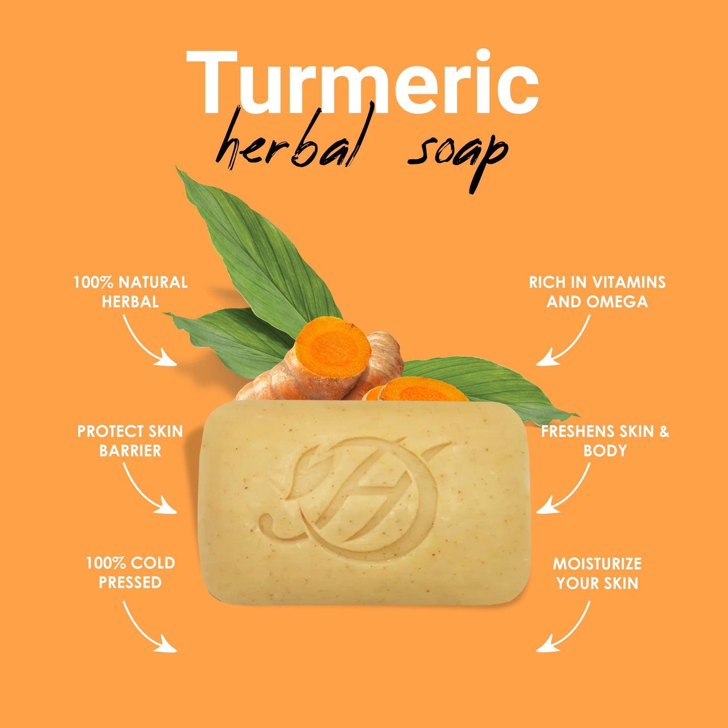 HERBOGANIC Turmeric Herbal Soap | Pack of 6 of 5oz soap Bar | Natural Bar Soap for Face and Body | Hydrating and Nourishing | Suitable for Men and Women