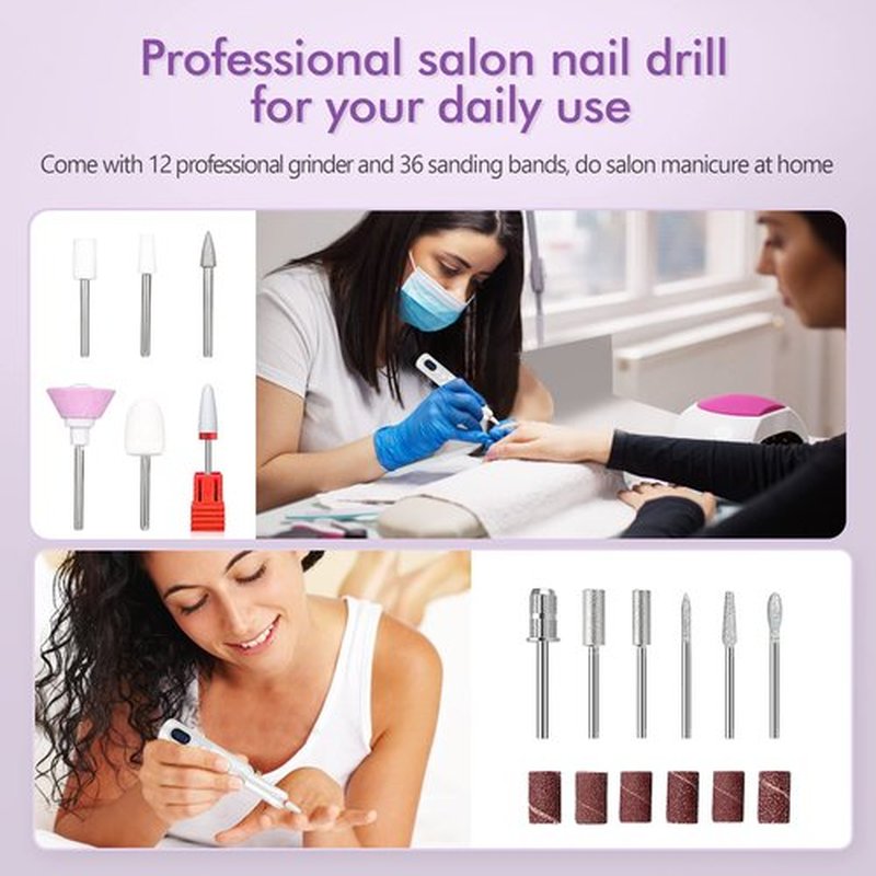 Electric Nail File Cordless Professional Nail Drill for Acrylic Nails,Gel Nails Salon Home Use Nail Drill Machine,Drill Ara Uñas Profesional White
