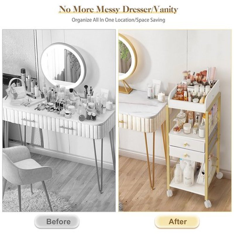 Makeup Organizer, Floor Skincare Organizers Make Up Organizers and Storage with Drawers, Vanity Organizer Cosmetics Display Cases Holder for Skin Care Nail Polish Perfume Gold