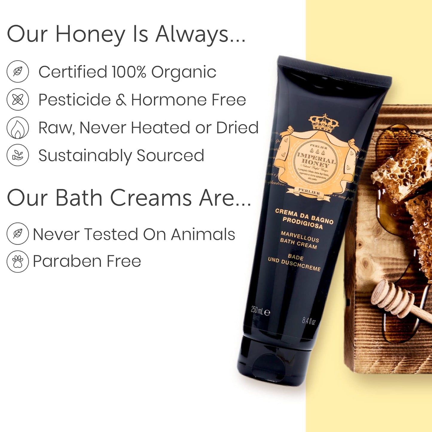 Perlier Imperial Honey Shower & Bath Cream - Nourishing & Soothing Luxury Bath Cream Made With 100% Organic Italian Honey For Deep Moisturization And Hydration,101.3 Fl Oz, 3000 ml