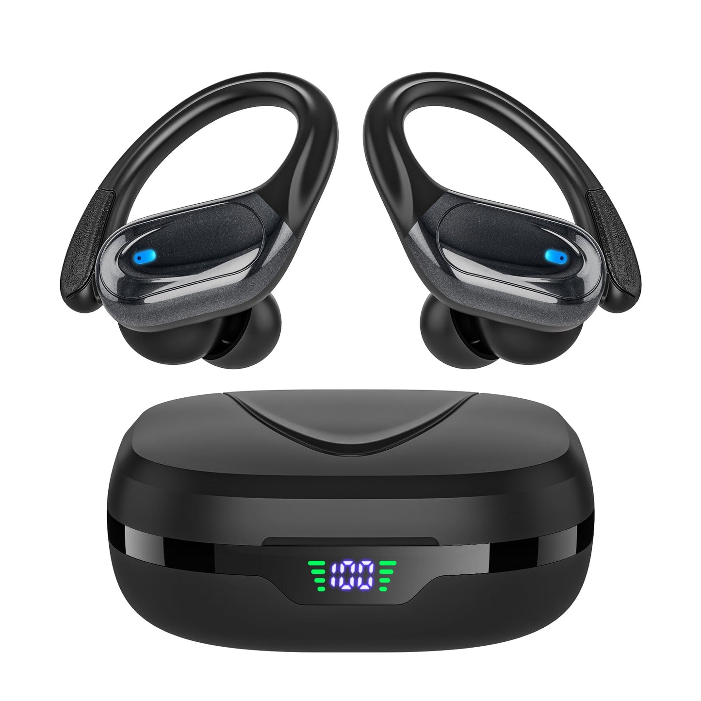 HAOYUYAN Sports Bluetooth Headphones, IPX7 Waterproof Earphones for Workout/Running, Noise Canceling Headset Ear Buds (Tech Black)