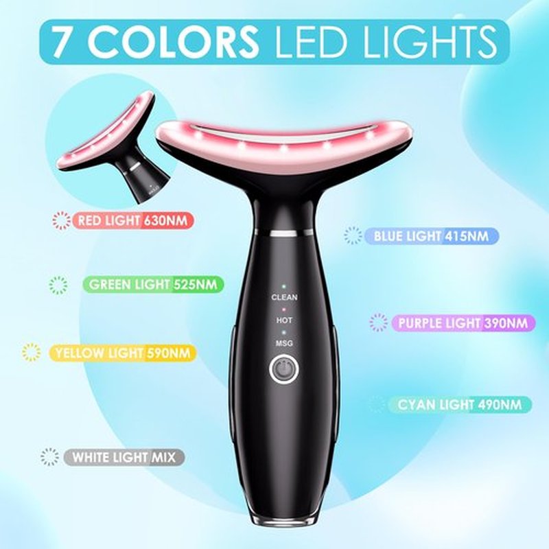 Anti 𝖶rinkles Facial Massager Red-Light-Therapy-for-Face and Neck, Face 𝖲 culpting Tool with 7 Color, at-Home Face Tool for Skin Care (Black)