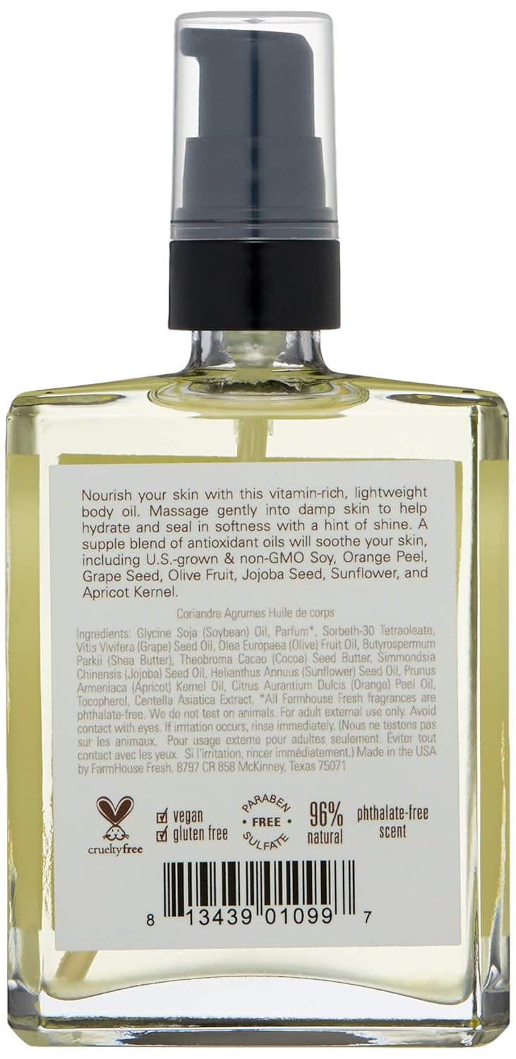 Citrus Cilantro Body Oil - Farmhouse Fresh 4 Fl Oz | Hydrating & Refreshing