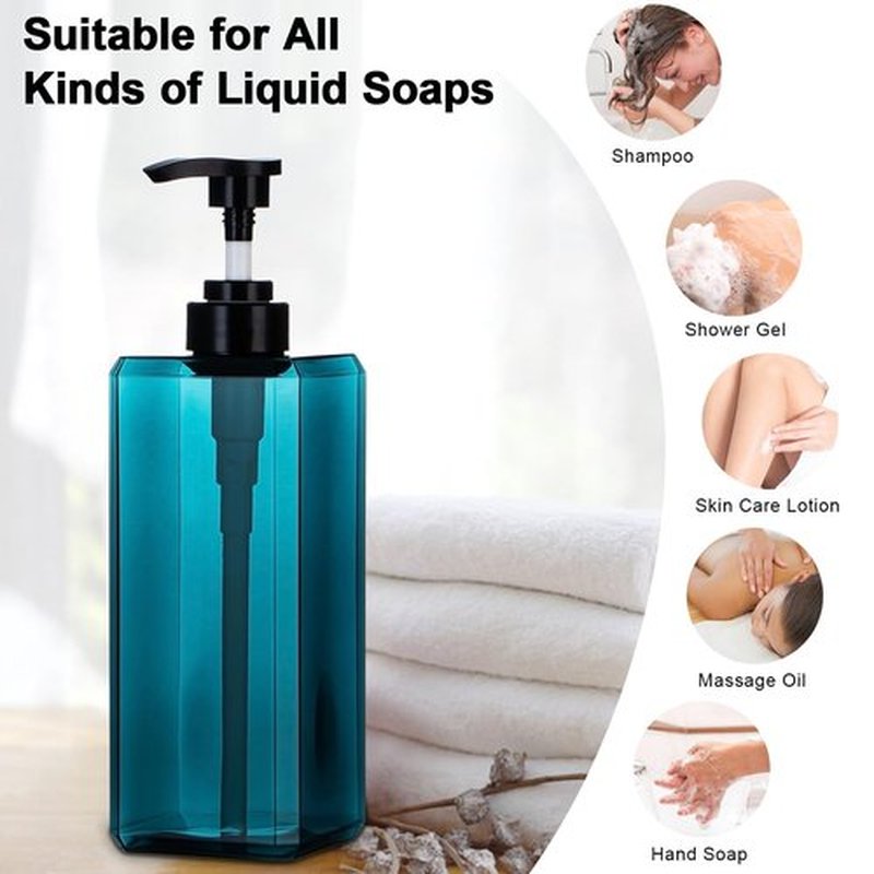 Yebeauty Pump Bottle Dispenser, 27oz 800ml Empty Plastic Shampoo Pump Dispenser Shower Soap Dispenser Refillable Liquid Containers for Conditioner Body Wash, Bathroom Kitchen, 2 Pack Sea Blue