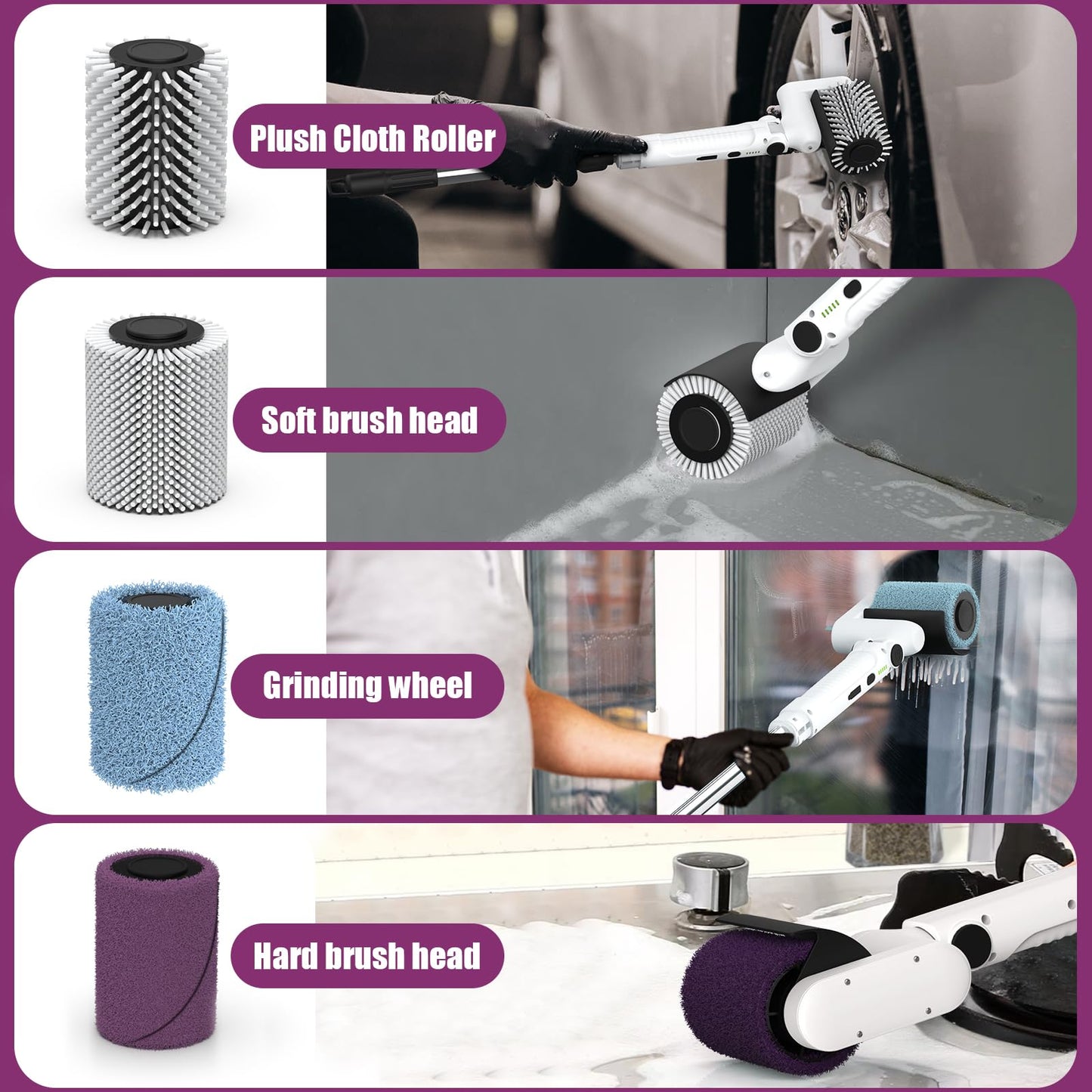 LHPY Electric Spin Scrubber, 2025 New Roller Type IPX7 Waterproof Bathroom Cleaner Brush, Shower Scrubber with Long Handle & 2 Speed, Heads Replacement, Cleaning Supplies for Tub Shower Tile Floor