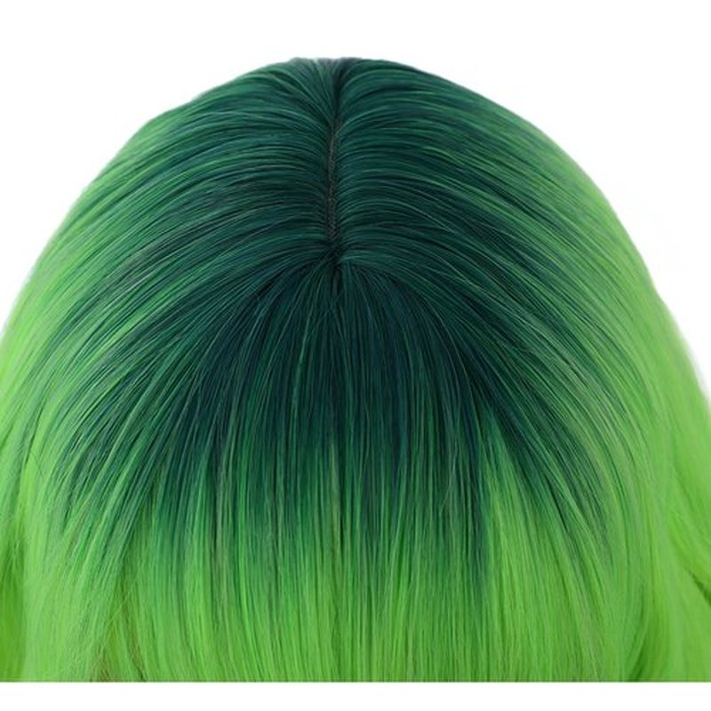 incohair 14inch Ombre Green Wigs for Women 14 Inches Short Wavy Fluorescent Green Wig With Bangs Fluorescent Green Short Wigs for Cosplay Party Daily Wigs Wig Cap Included