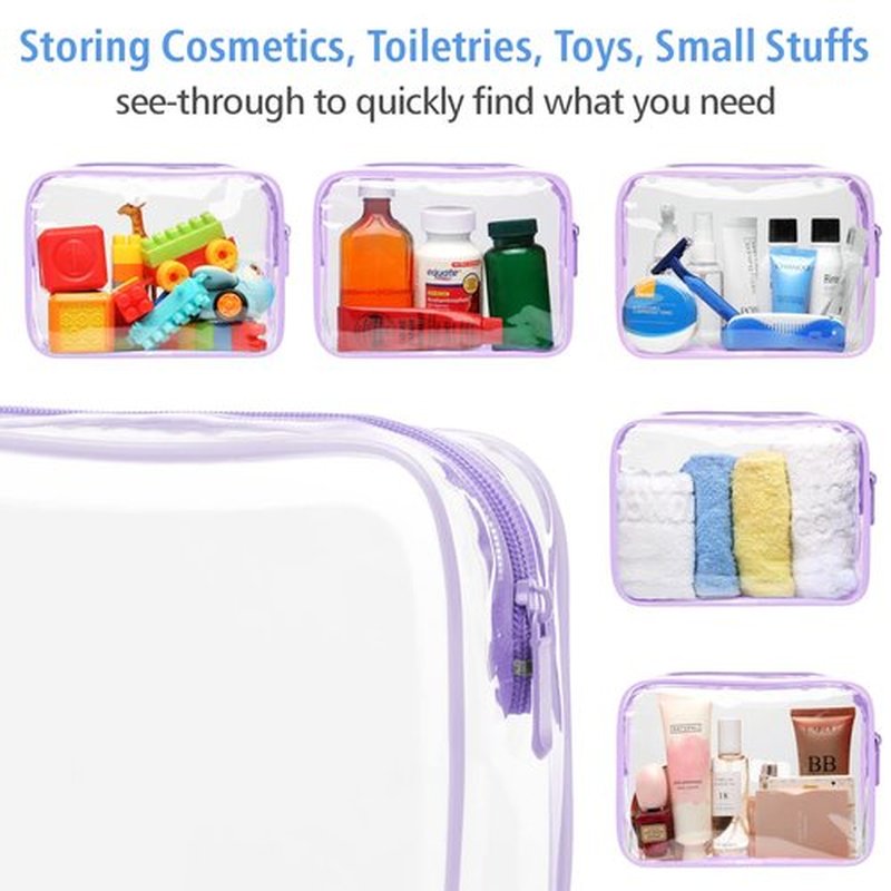 PACKISM Clear Toiletry Bag - 3 Pack TSA Approved Toiletry Bag Quart Size Bag, Travel Makeup Cosmetic Bag for Women Men, Carry on Airport Airline Compliant Bag, Purple