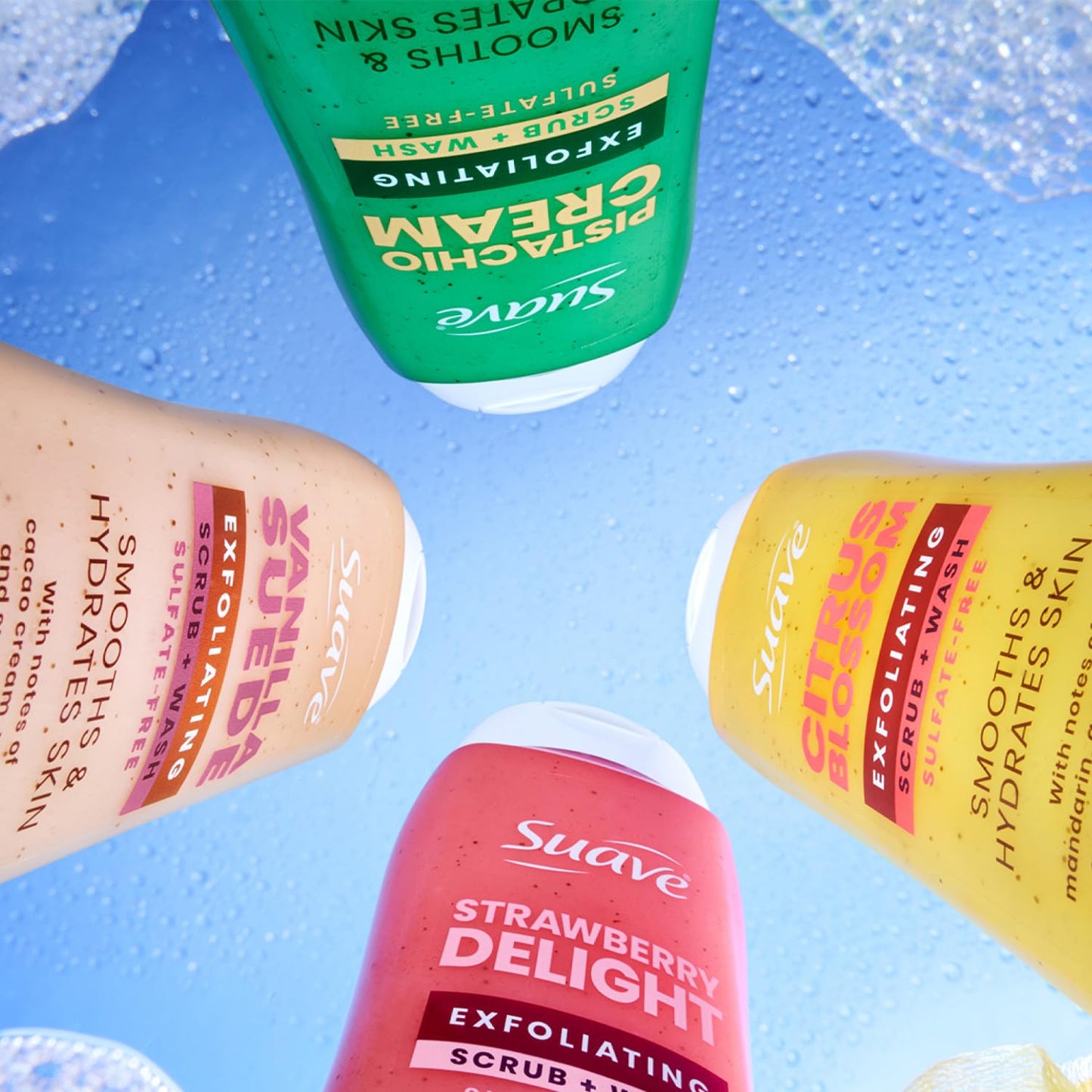 Suave Exfoliating Scrub + Wash Variety 2-Pack – Citrus Blossom & Vanilla Suede, Sulfate-Free Body Wash Set, 18 Oz Ea