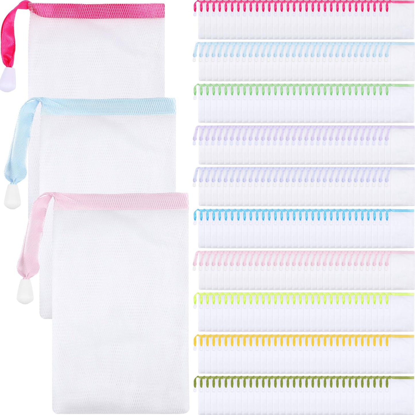 Sunnyray 400 Pcs 10 Colors Mesh Soap Bags Handmade Soap Mesh Nets with Drawstring Exfoliating Pouch for Foaming and Drying for Shower Body Facial Cleaning Tool