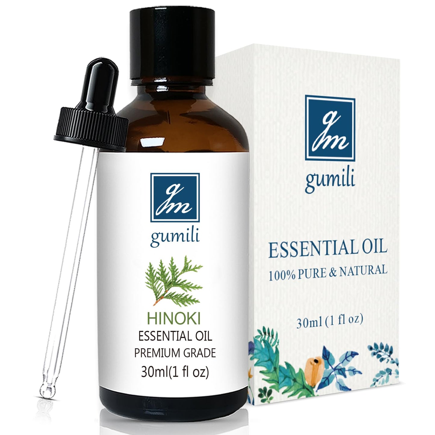 GM Gumili Hinoki Essential Oil 1 Oz – 100% Pure Natural Hinoki Oil for Diffuser, Skin, Hair, Massage & DIY, Refreshing Woodsy Aroma