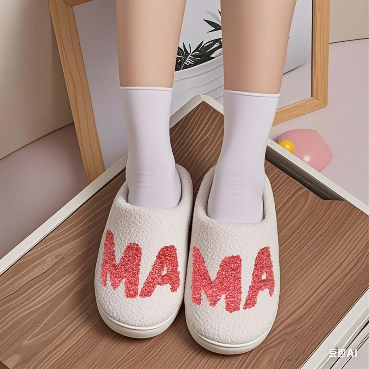 Aucomfo mama Slippers For Women Mother's Day Gifts For Mom Valentine Cute Comfy Bedroom Home Memory Foam Slippers,Ladies Furry Warm Shoes Indoor for Winter,Mother 41-42