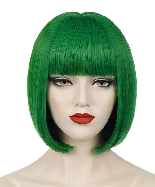 Bopocoko Green Wig Short Green Wigs for Women St Patricks Day Green Bob Wig with Bangs Natural Cute Synthetic Wigs for Halloween BU110GR