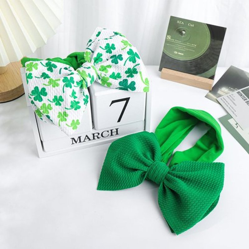 YanJie St.Patrick's Day Baby Headbands Green Bow Clover Headbands Shamrock Printed Baby Girl Bows Newborn Headbands Hair Accessories Newborn Infant