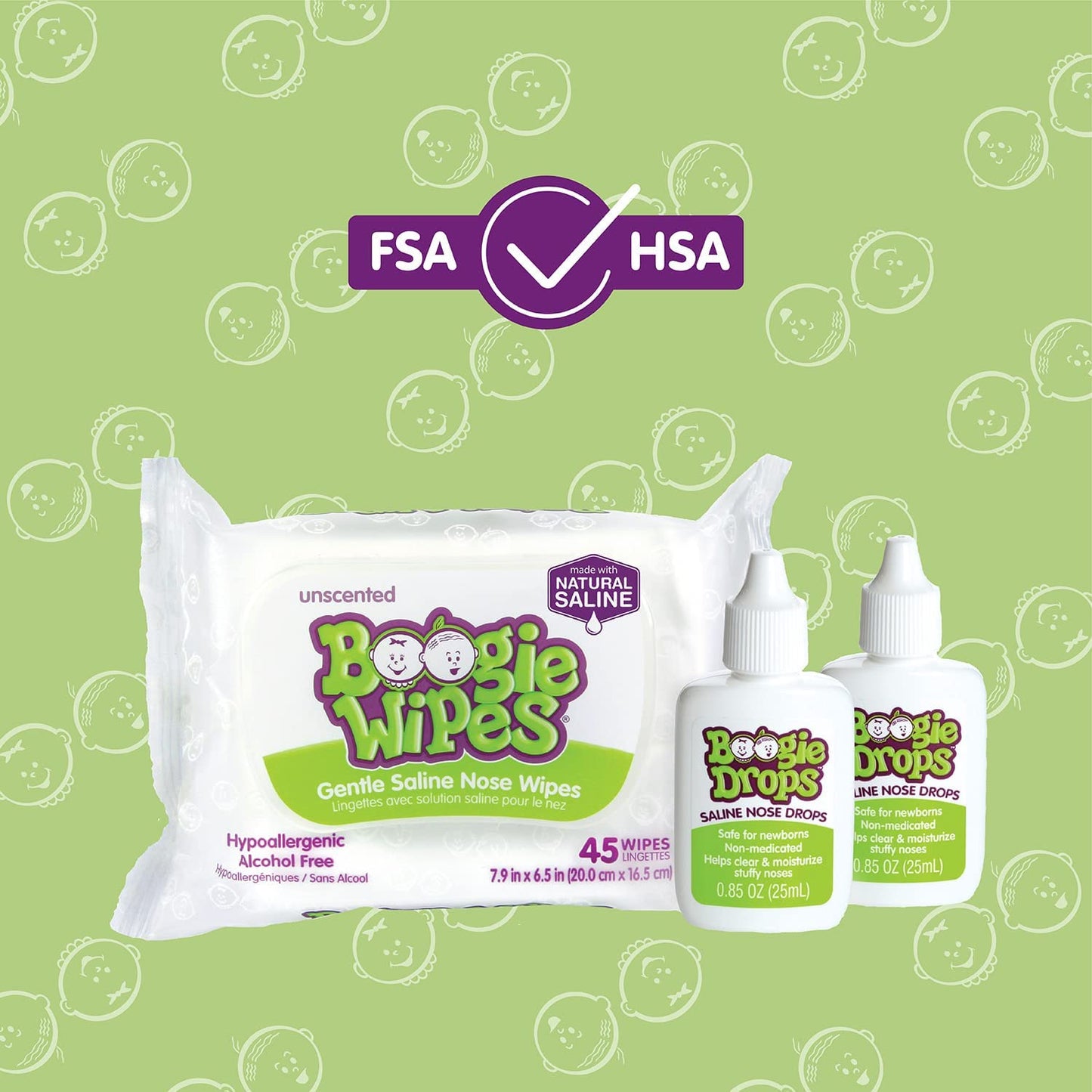 Boogie Stuffy Nose Relief Kit Wipes, FSA/HSA Eligible, Baby Wipes Unscented Wipes 45 Count (Pack of 1), Baby Nasal Saline Drops Drops 2 Bottles Total (Pack of 1)…