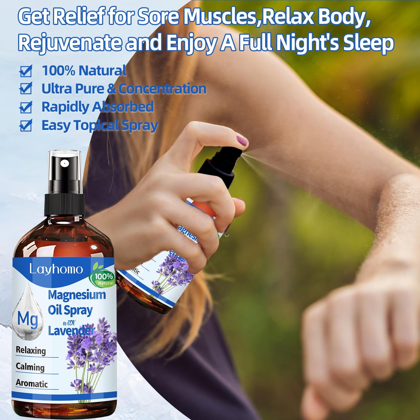 Magnesium Oil for Feet,Pure Magnesium Spray for Sleep,Liquid Topical Athletes Foot Spray Soothing Sore Muscles,Relaxing Leg Cramps Pain Ultra Concentration with Lavender Oil (Magnesium Oil)