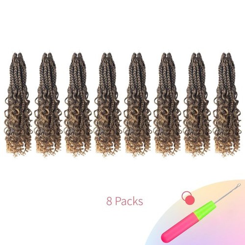 Niseyo Goddess Box Braids Crochet Hair 16 Inch 8 Packs Short Crochet Box Braids Pre Looped Curly Ends Boho Style Synthetic Hair (T27/Ombre Blonde)