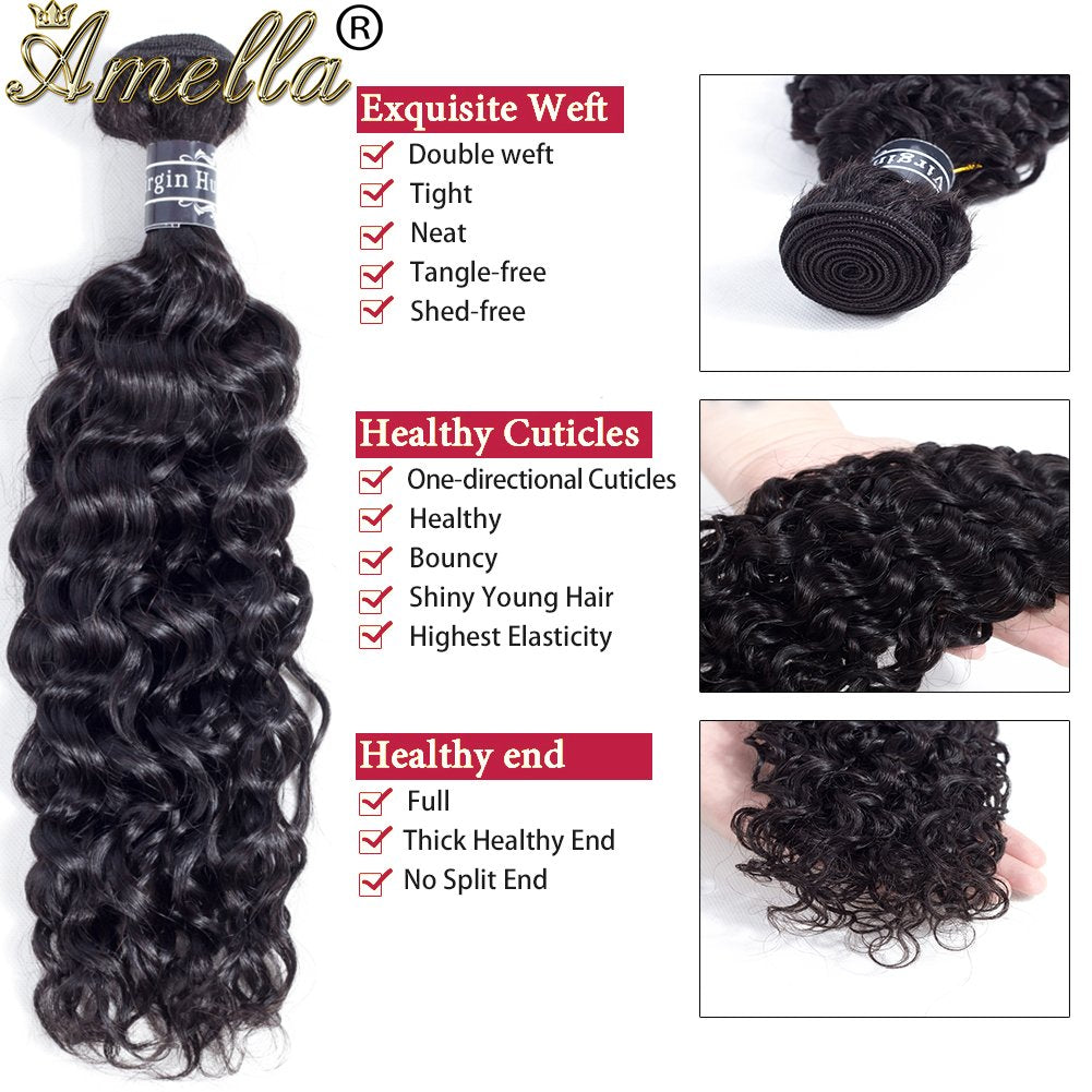 Amella Hair 8A Brazilian Hair Frontal with Bundles Kinky Curly 3 Bundles with Free Part Lace Frontal 100% Unprocessed Virgin Brazilian Hair 10 12 14+10 inch Frontal