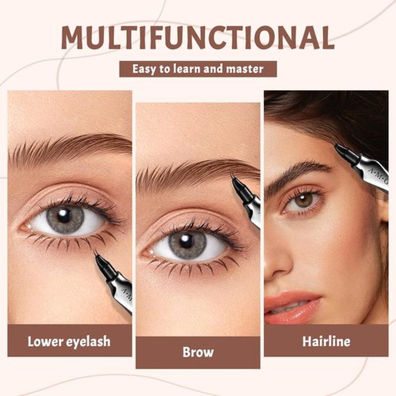 HOSAILY Curved Eyebrow Pen, 2 in 1 Waterproof Long Lasting Eyebrow Pencil Double Tip Lower Eyelash Pencil with 30° Curved Tip, Smudge Proof Microblading Eyebrow Pen Liquid Eye Makeup, 01 Light Brown