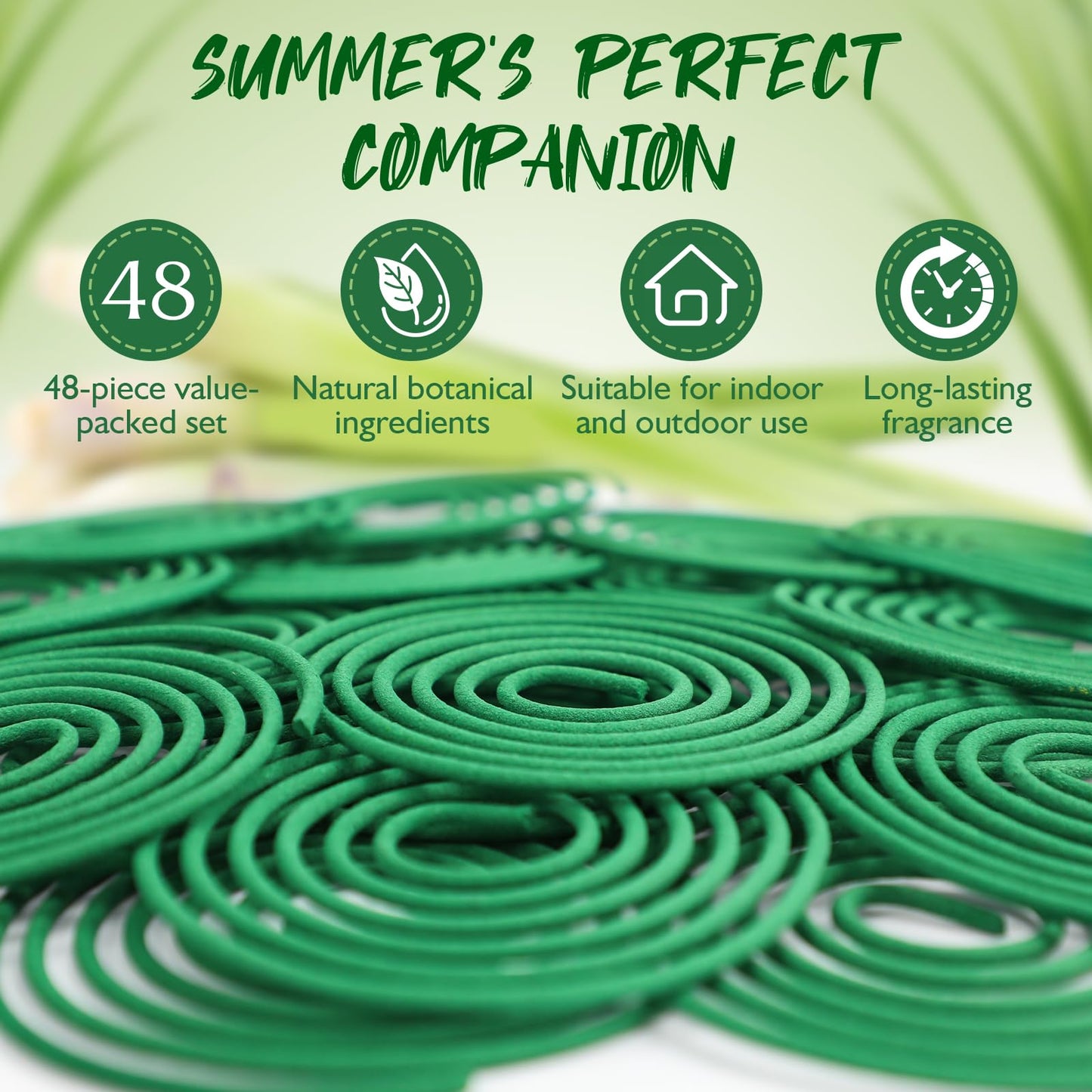 SCENTORINI Citronella Coils, 48 PCS Citronella Incense with Coil Holder, Suitable for Summer Home Outdoor Use, Pool Side, Patio, Camping, Porches, Courtyards, Farms, Garden Planting Area