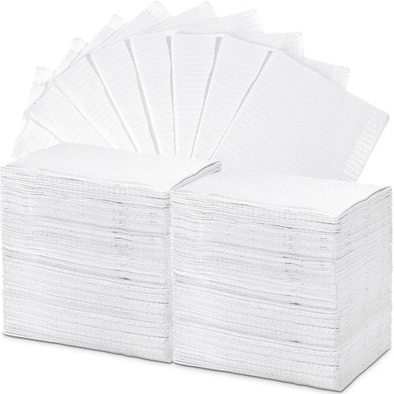 Newwiee 250 Pcs Disposable Nail Table Towels Mat, 13'' x 18'' Patient Bibs 3 Ply Waterproof Tattoo Bibs Nail Towels Paper Tray Covers Clean Pads Tattoo Supplies (White)