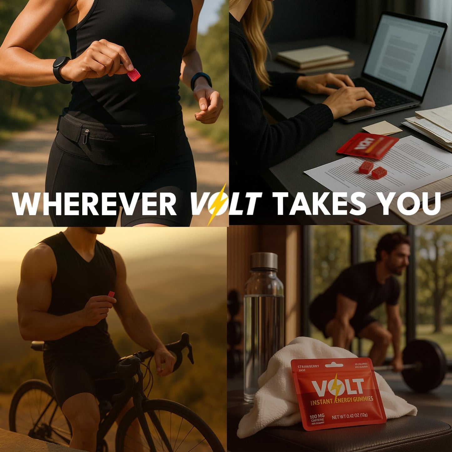 Volt Instant Energy Gummies - 100mg Caffeine Chews for Fast-Acting Workout Fuel | Strawberry Jam - 12 Pack