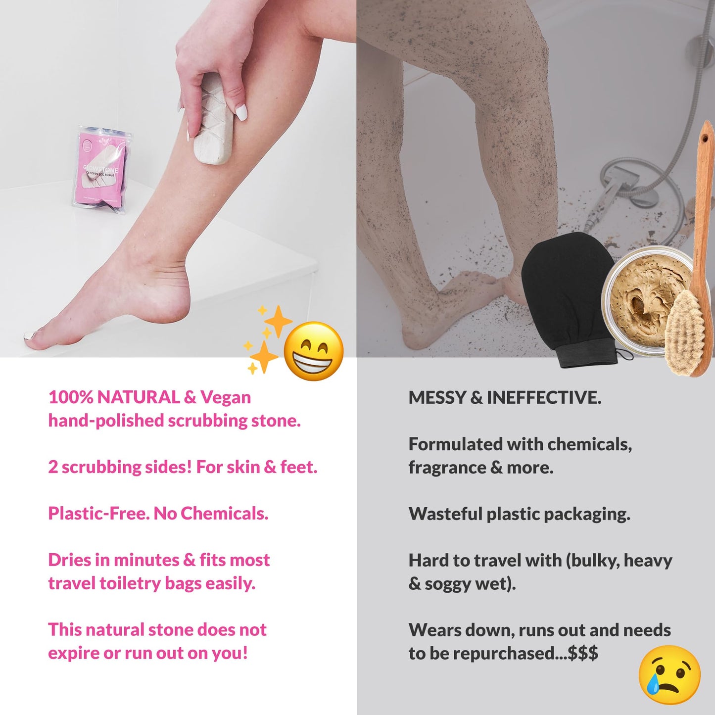GET EVEN LEG SCRUB: Stone Body Scrub & Leg Exfoliator for Ingrown Hair, Strawberry Legs - Exfoliating Stone for Body, KP Bump, Dead Skin Remover - Stone Body Scrubber for Dry Skin, Feet, Heels