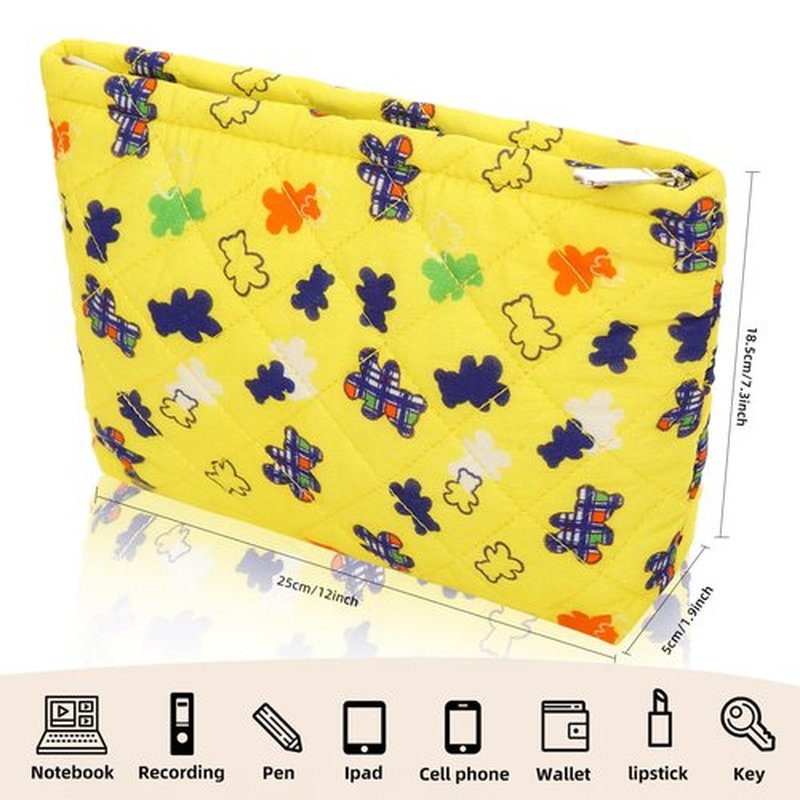 Wudimeitt Cosmetic bag Makeup bag Preppy Cute Corduroy Toiletry bag for women travel essentials (Yellow bear)