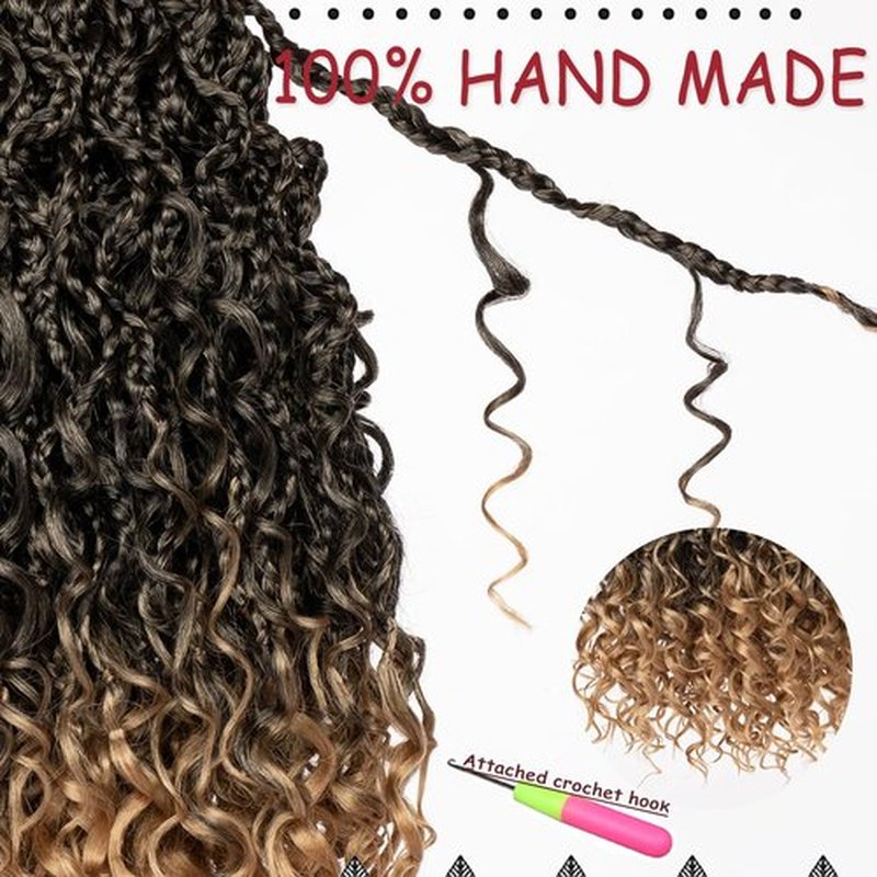 Beverlee Boho Box Braids 8 Packs Goddess Box Braids 12 Inch Bohemian Box Braids Crochet Hair Crochet Box Braids with Curly Ends Pre-looped Synthetic Crochet Hair for Black Women T27#