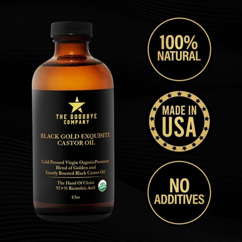 The Goodbye Company Jamaican Black and Gold Exquisite Castor Oil Blend – USDA Organic, Cold Pressed and Unrefined; Pure Hexane Free Organic Castor Oil for Body, Skin, Hair, Eyelashes and Eyebrows