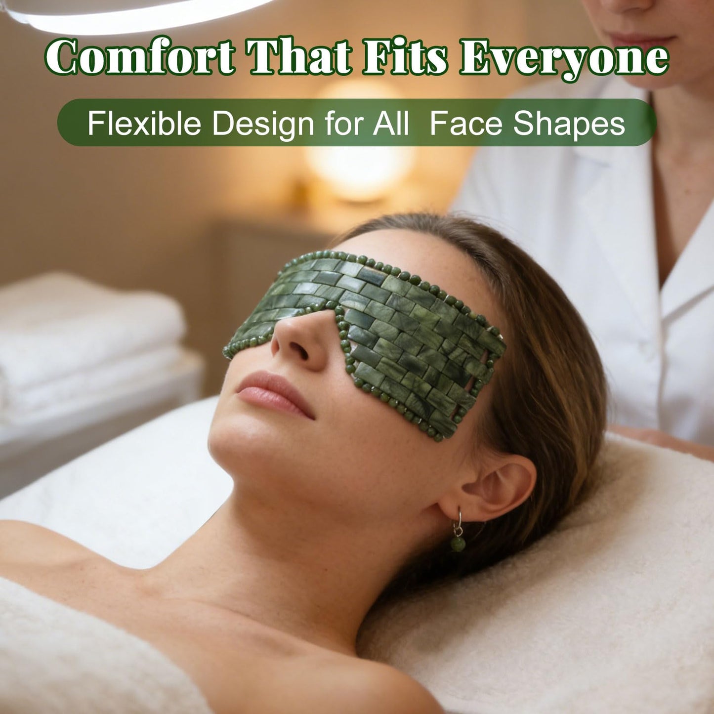 gemshan 4Pcs Jade Eye Mask, Natural Cooling Mask for Hot and Cold, Reusable Jade Mask for Facial, Anti-Aging Therapy Relive Eliminate Puffiness, Women Spa Mask Gift