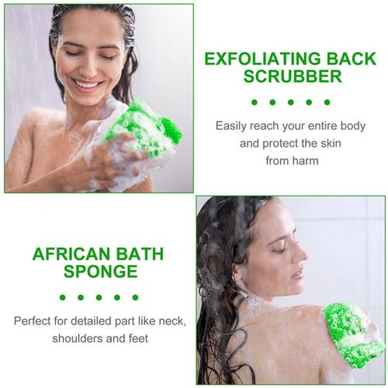Geiserailie African Long Bathing Net Sponge Long Net Shower Body Scrubber Back Scrubber Skin Smoother Net Bathing Sponge for Daily Use or Stocking Stuffer (Green)