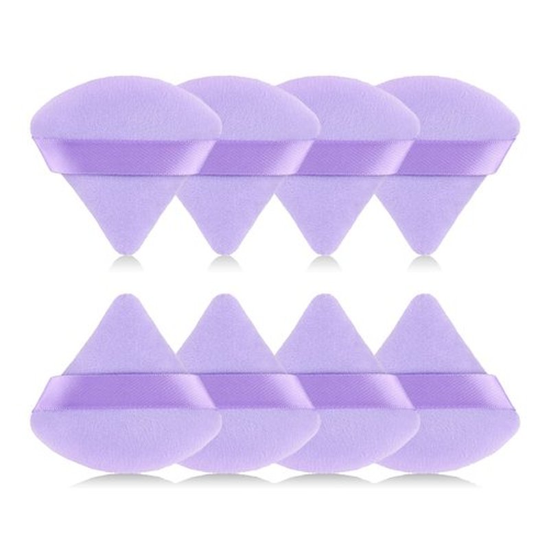 RAREIUS 8pcs Triangular Powder Puff Face Soft Velvet Makeup Puff for Loose Powder Body Powder Makeup Sponge for Contouring Wet Dry Foundation Blender Sponge Beauty Makeup Tool.(Purple)