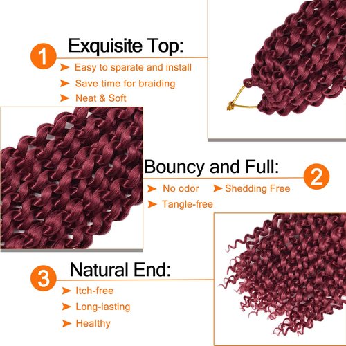 Passion Twist Hair Burgundy 18 Inch 6 Packs Burg Water Wave Crochet Hair for Butterfly Locs Passion Twists Long Bohemian Braiding Protective Style Hair Extensions (18 Inch 6 Packs, BUG#)