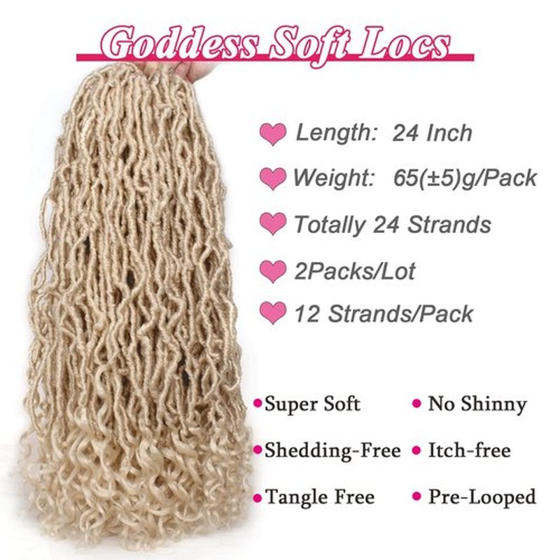Leeven 24 Inch Blonde New Faux Locs Crochet Hair With Curly Ends for Women 2 Packs Synthetic Goddess Soft Locs Braiding Hair 613 Color Curly Wavy Pre-Looped Goddess Locs Braids Hair