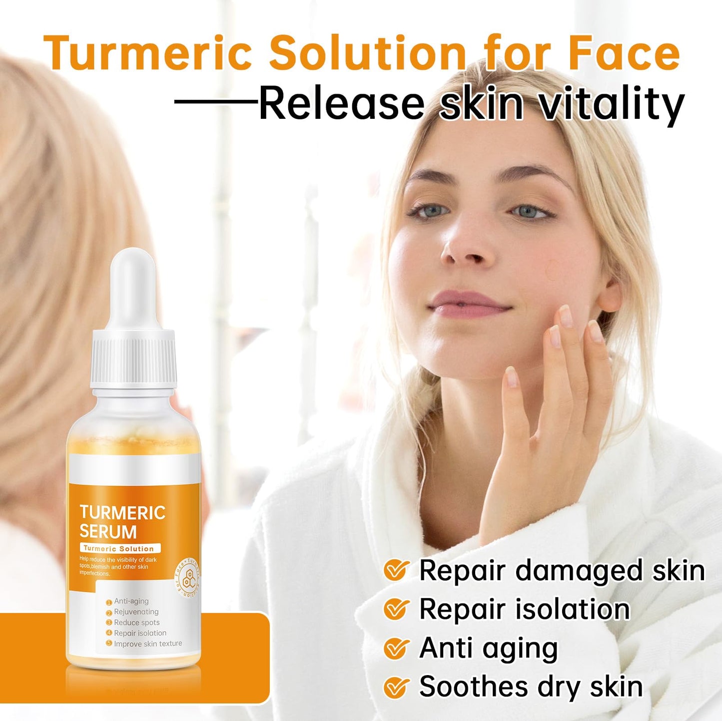 Turmeric Serum for Face, 30 ML/ 1 PCS Anti Aging Turmeric Facial Serum, Turmeric Oil, Moisturizes & Firms Skin, Reduces Wrinkles & Fine Lines, Skin Care Essence for Dryness, Hydrates Face