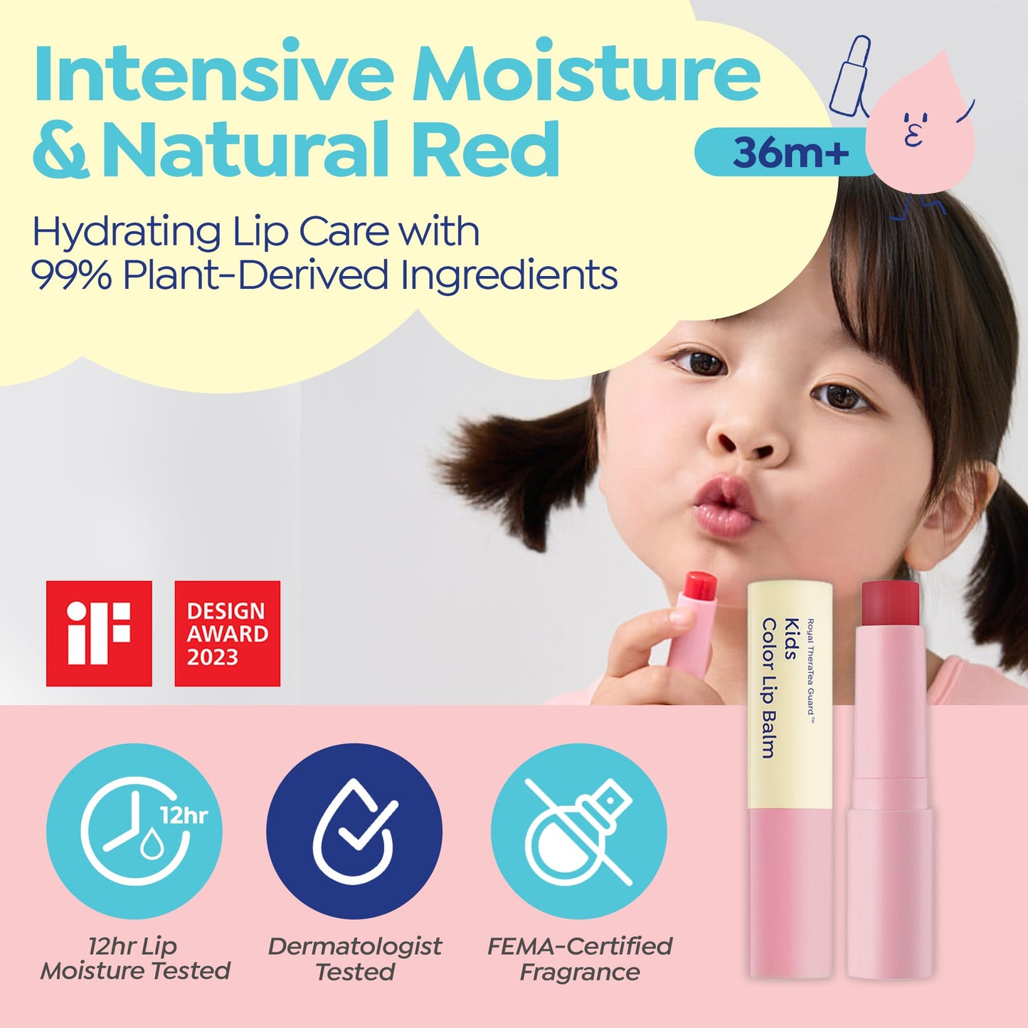GOONGBE Kids' Color Lip Balm - Korean Kids Red Tint Lip Balm for Chapped and Cracked Lips with Natural Pigments - Hydrating Lips with Plant Oils and Shea Butter - Allergen Free Scent, 0.1 oz.