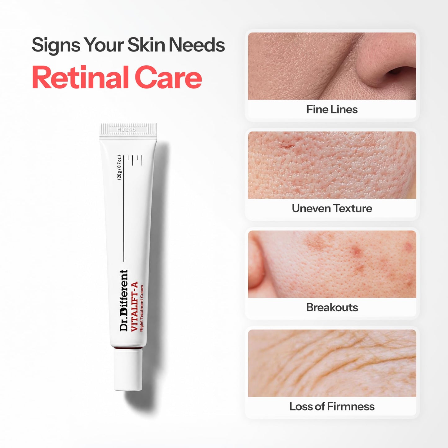 Dr.Different VITALIFT-A Retinal 0.05% - Anti-Aging And Anti-Wrinkle Night Treatment For Lifting And Firming-Face Moisturizer Cream With Vitamin A & Hyaluronic Acid, 0.7oz.