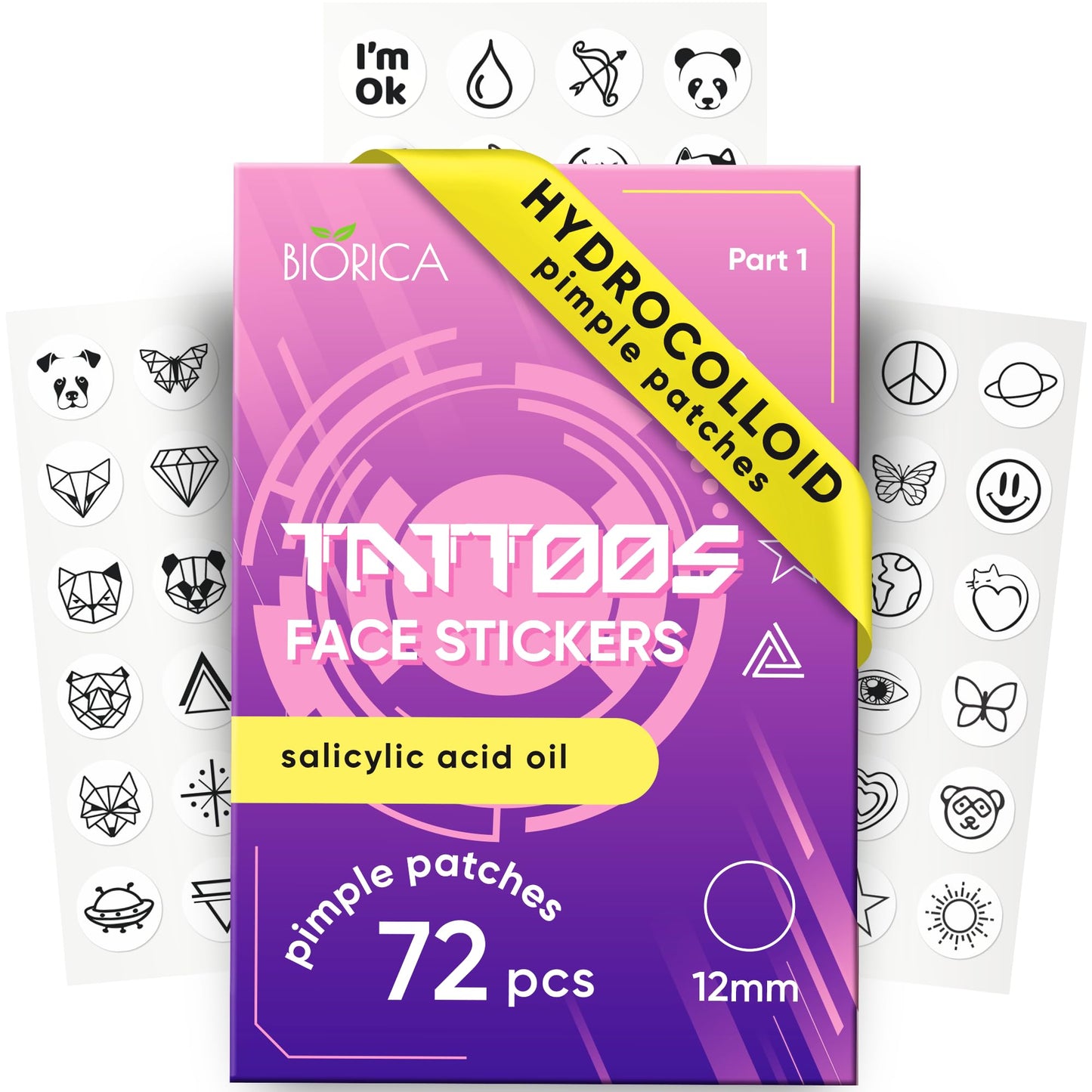 Cute Acne Patches for Face. Hydrocolloid Pimple Patches for Face. Face Tattoo Stickers. 72 Black Pimple Stickers with Hydrocolloid. Zit patches. Zit stickers.