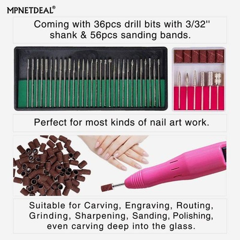 Electric Nail Drill Mpnetdeal Nail Drill Machine Nail File e File Drill Set Kit for Acrylic Nails Gel Nail Glazing Nail Drill Nail Art Polisher Sets Glazing Nail Drill Grinder Manicure Pedicure(Pink)