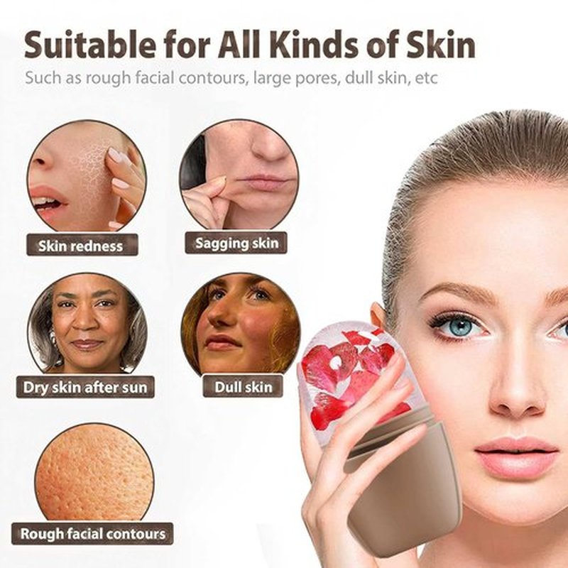KOGITI Ice Mold for Face, Ice Roller for Face & Eye, Beauty Facial Ice Rollers Ice Holder Mold Face Puffiness Relief Massage Skin Care Tools, Ice Facial Cube (Brush-Coffee)