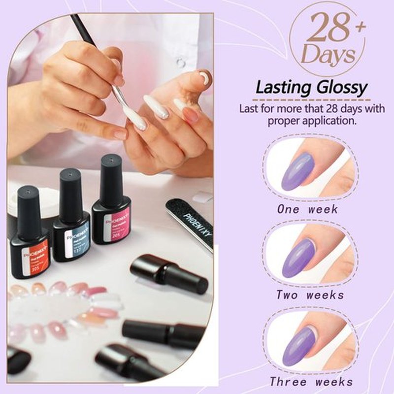 PHOENIXY Gel Nail Polish Kit with U V Light 48W, 44 Pcs 72 Effect Gel Nail Polish Set Base Glitter Top Coat Gel Nail Kit Manicure Tools Gifts for Women