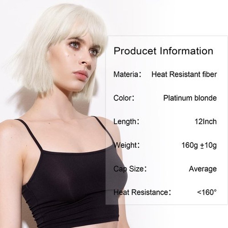 Platinum Blonde Bob Wigs - 12'' Short 613 Bob Wigs for Women Platinum Blonde Bob Wig With Bangs Super Soft and Easy to Wear Straight Bob Wig, Colorful Synthetic Wig for Daily, Cosplay, Halloween