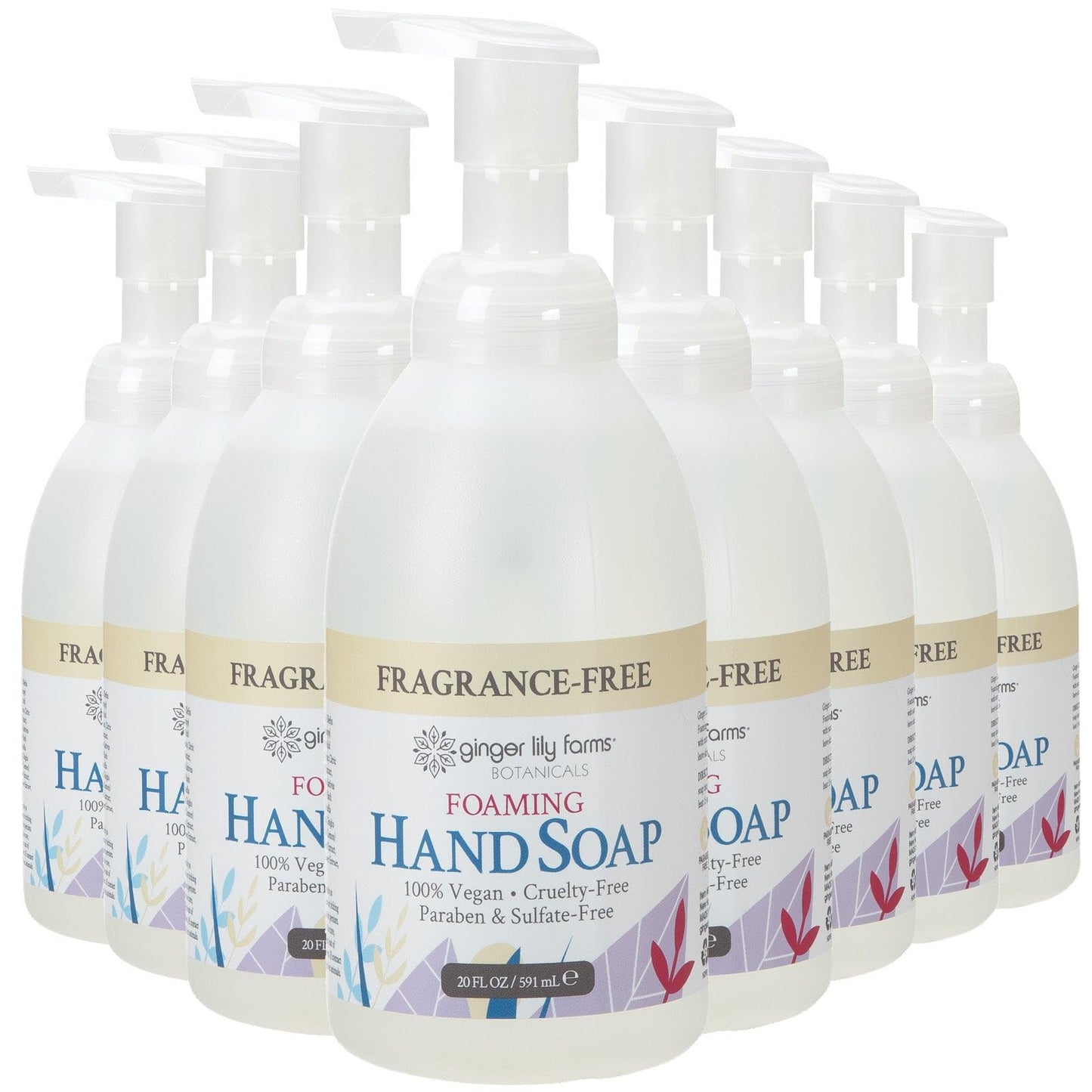 Ginger Lily Farms Botanicals All-Purpose Foaming Hand Soap Refill, Fragrance Free, 100% Vegan & Cruelty-Free, Unscented, 20 Fl Oz (Pack of 8)