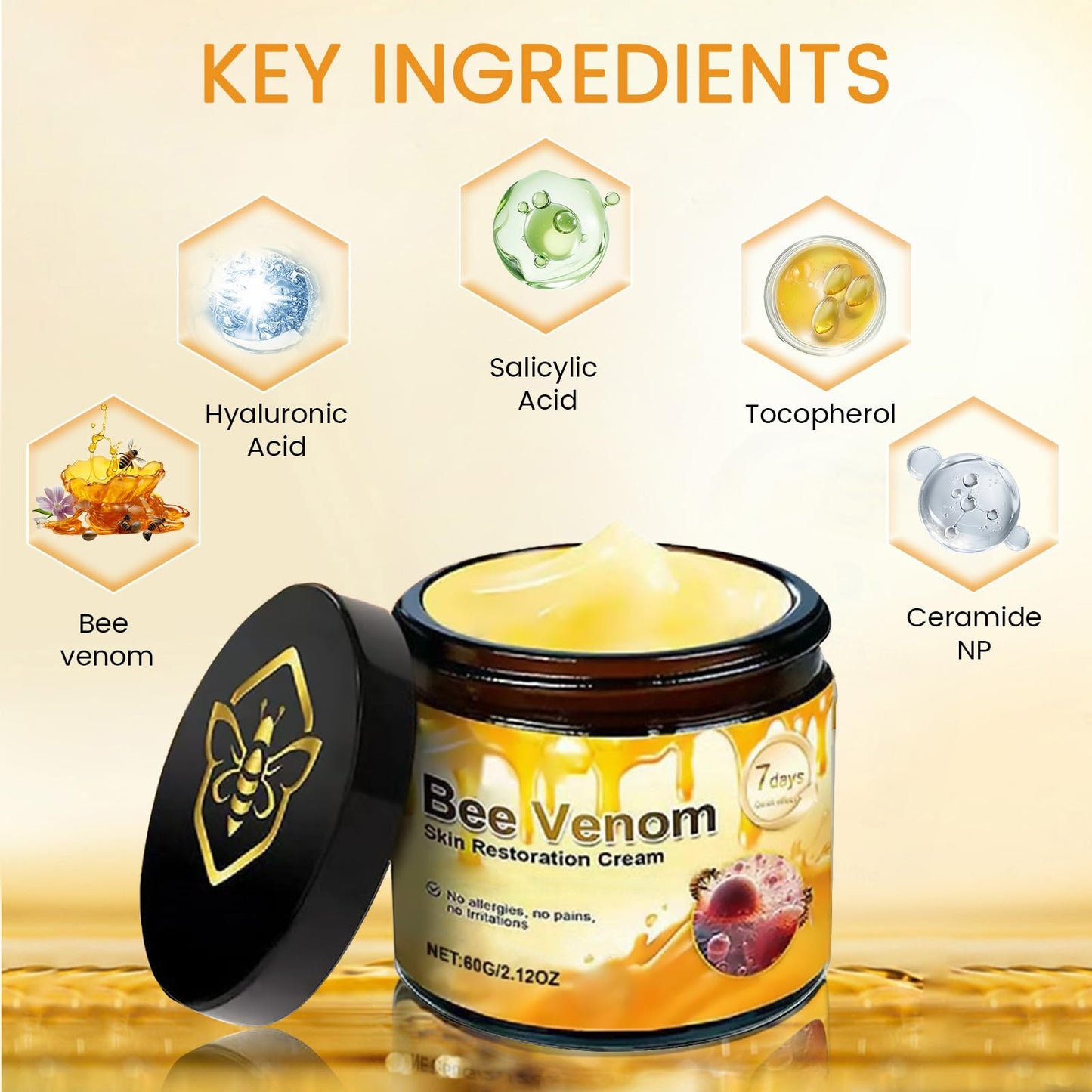 Bee Venom Skin Treatment Cream, Wrinkle Removal Firming Anti-Aging Moisturize Comprehensive Restoration Cream. (1PCS)