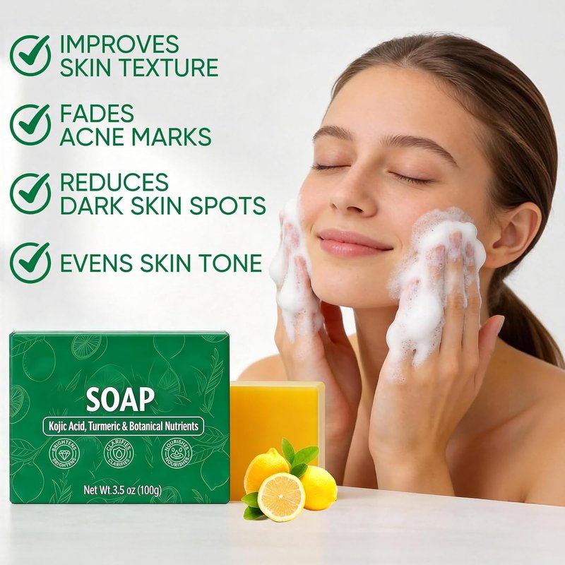 Turmeric Lemon Soap Bar - 2PCS Nourishing & Clarifying for Facial & Body Skin | Ideal for Dry & Oily Skin