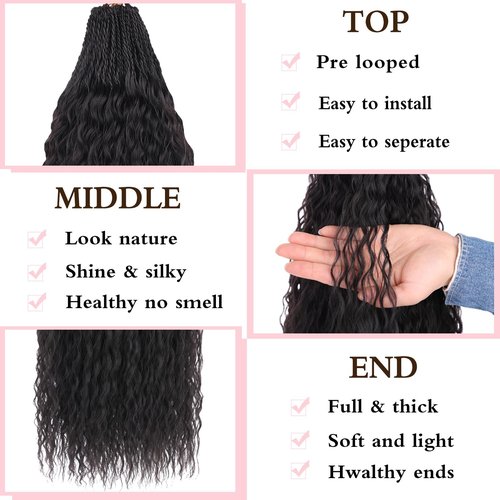 Xtrend Pre Looped Micro Brazilian Kinky Curly Crochet Hair 24 Inch 8 Packs Black Micro Curly Braiding Hair Extensions Synthetic Deep Wave For Mini Senegalese Twist Hair For Boho (30 Strands/Pack，1B#)